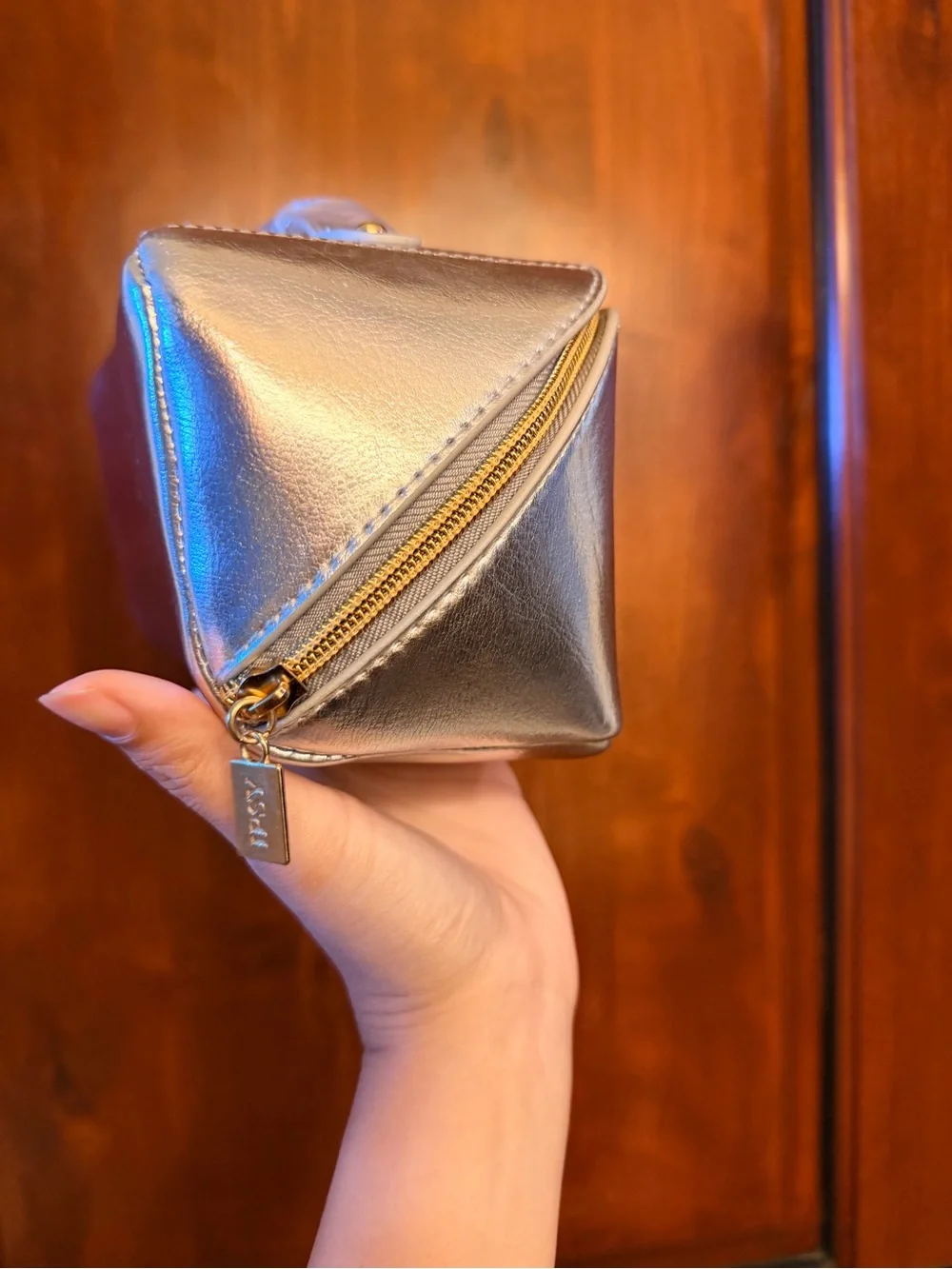 ipsy Silver Metallic Cosmetic Case with Top Handle